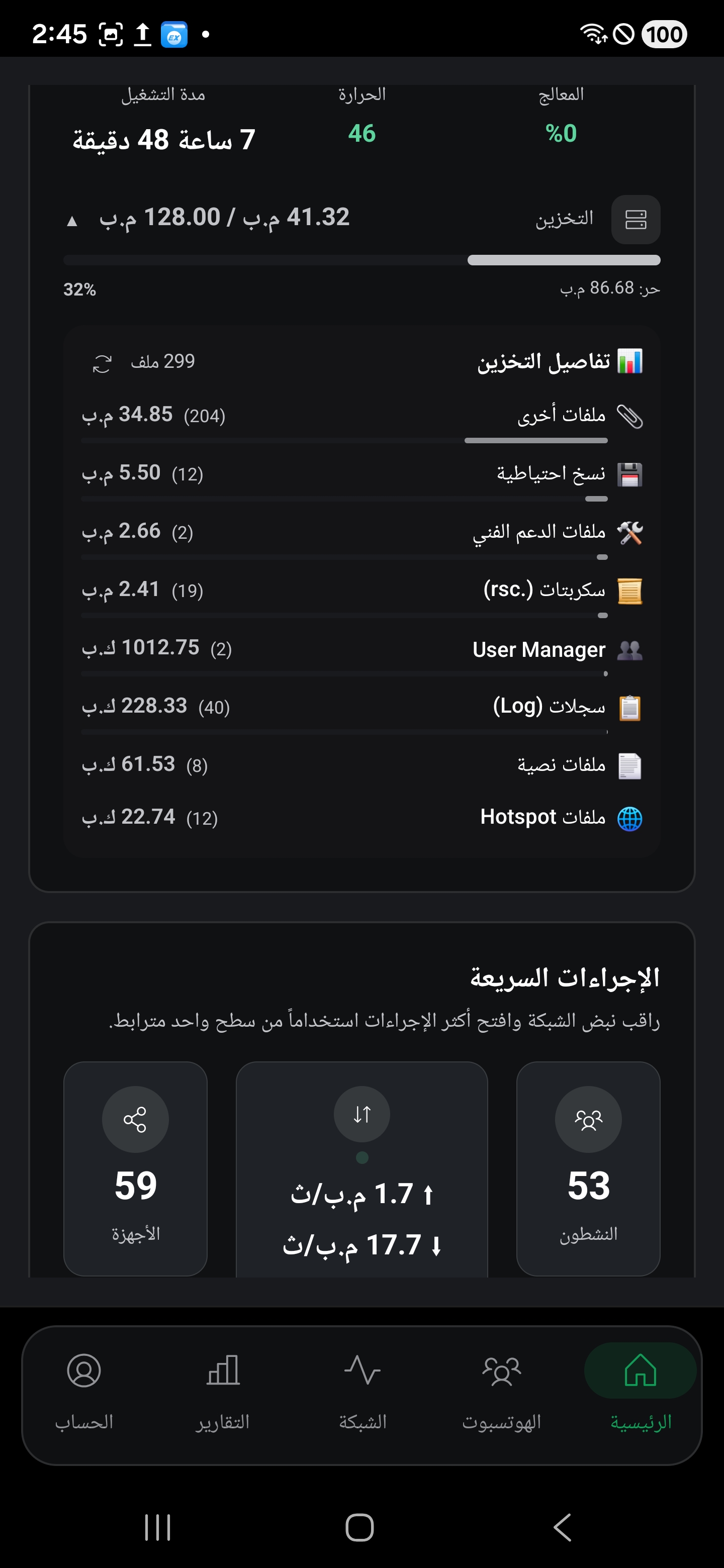 لوحة تحكم شبكات